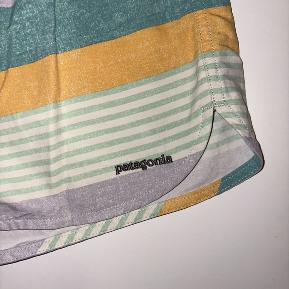 Patagonia Wavefarer Board Shorts Women’s Size 8 Lavender Yellow Green Stripe - Picture 2 of 11